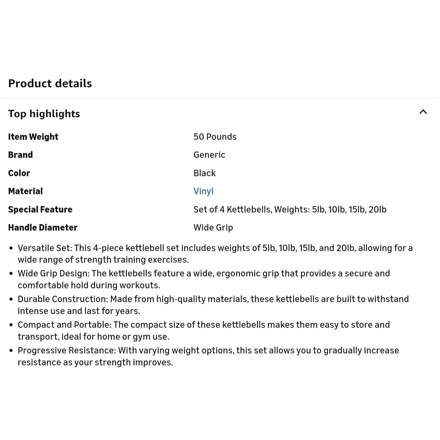 Wide Grip Kettlebell Exercise Fitness Weight Set, 4-Pieces: 5lb, 10lb, 15lb, 20lb