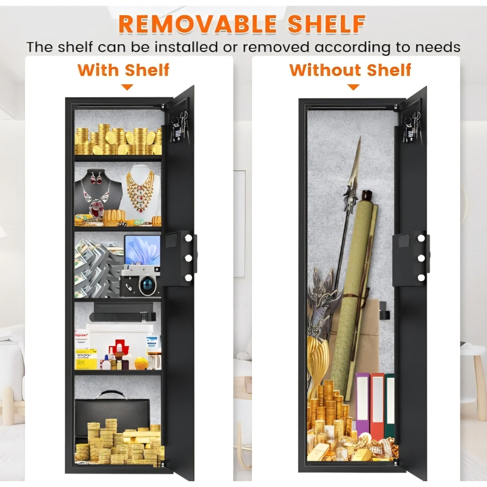 51.18" Tall Wall Safes Between the Studs 16" Centers, Heavy Duty Combination Lock in Wall Safe