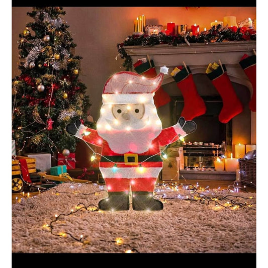 GENIMO 2D Santa Claus Outdoor Christmas Decorations, 50 Lights Pre-Lit with Colorful Light Strip for