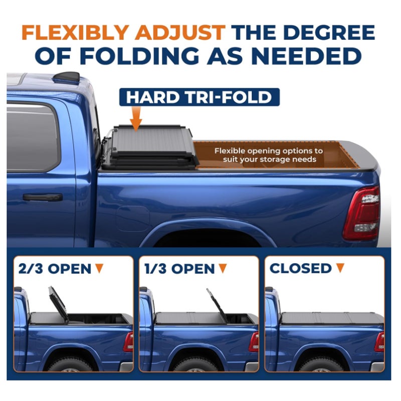 5.7FT Hard Tri-Fold Truck Bed Tonneau Cover Compatible for 2009-2026 Dodge Ram 1500