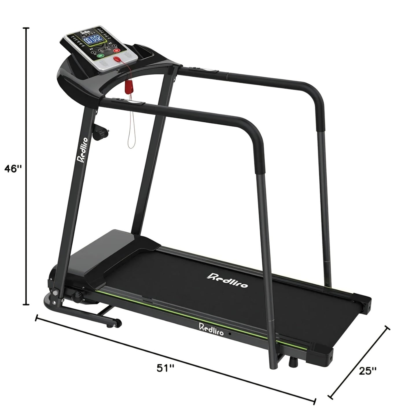 Redliro Walking Treadmill with Long Handrail for Balance, Recovery Fitness Exercise Machine Foldabl