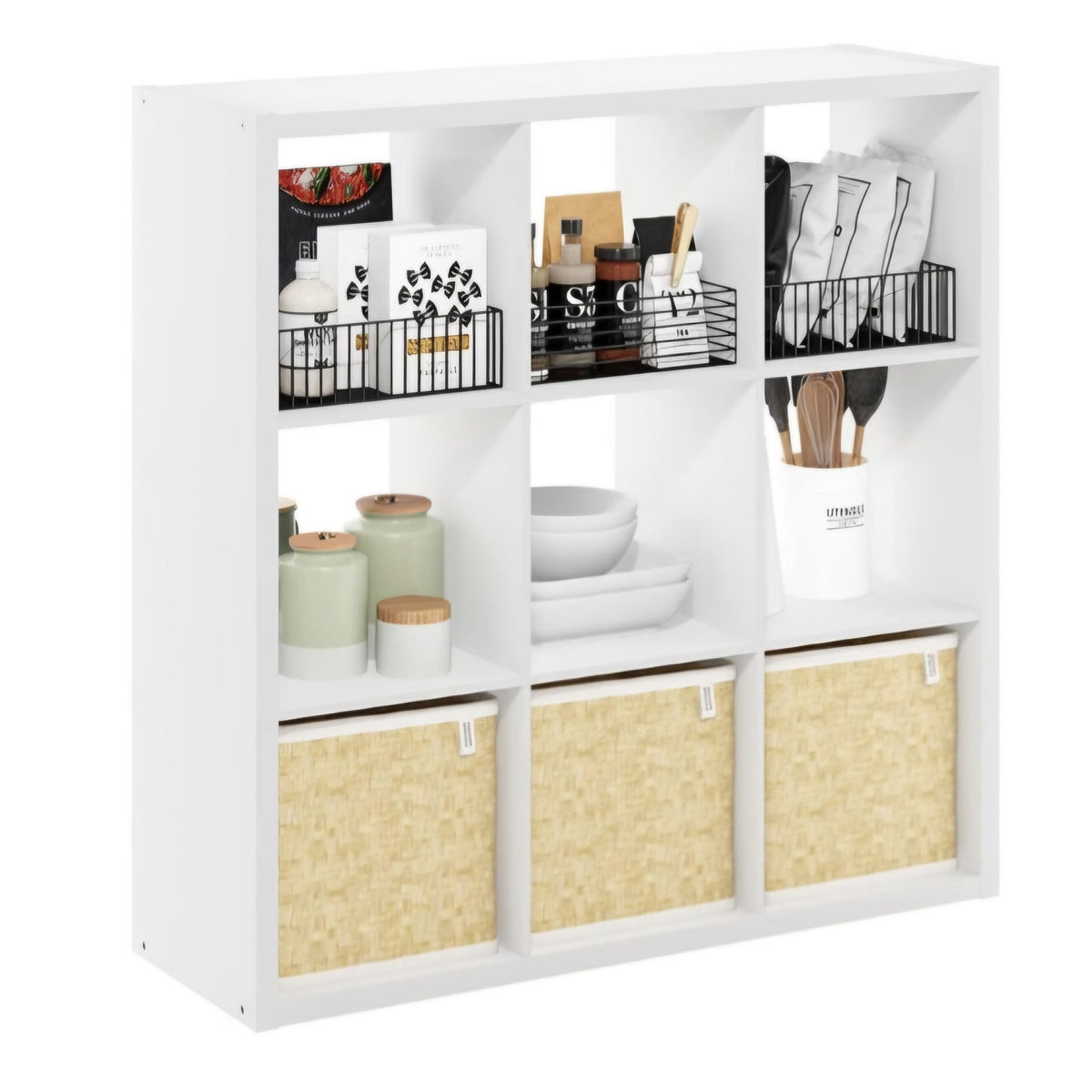 Furinno Cubicle Open Back Decorative Cube Storage Organizer, 9-Cube, White 14.6" x 44" x 44"