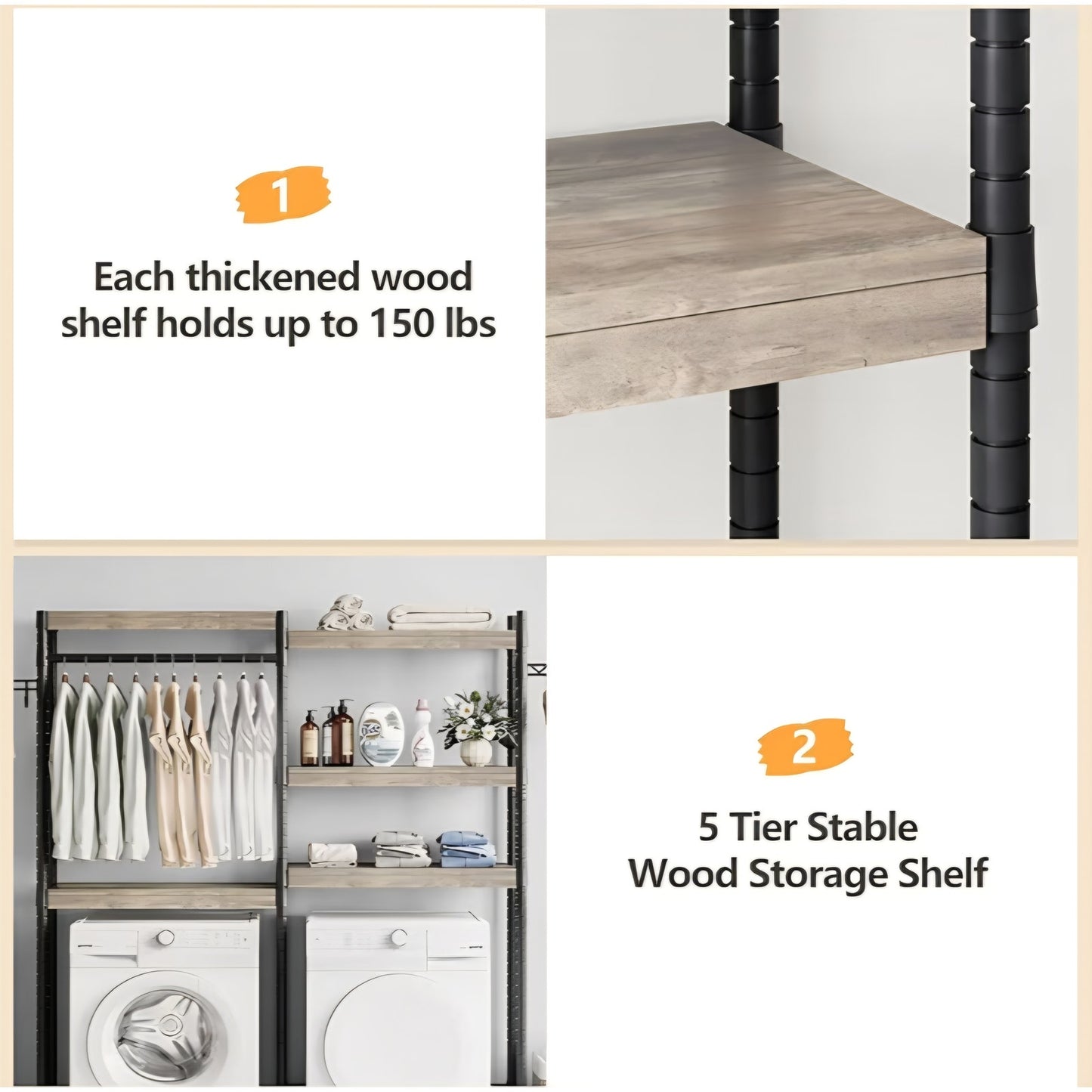 Laundry Room Organization and Storage,5 Tier Wood