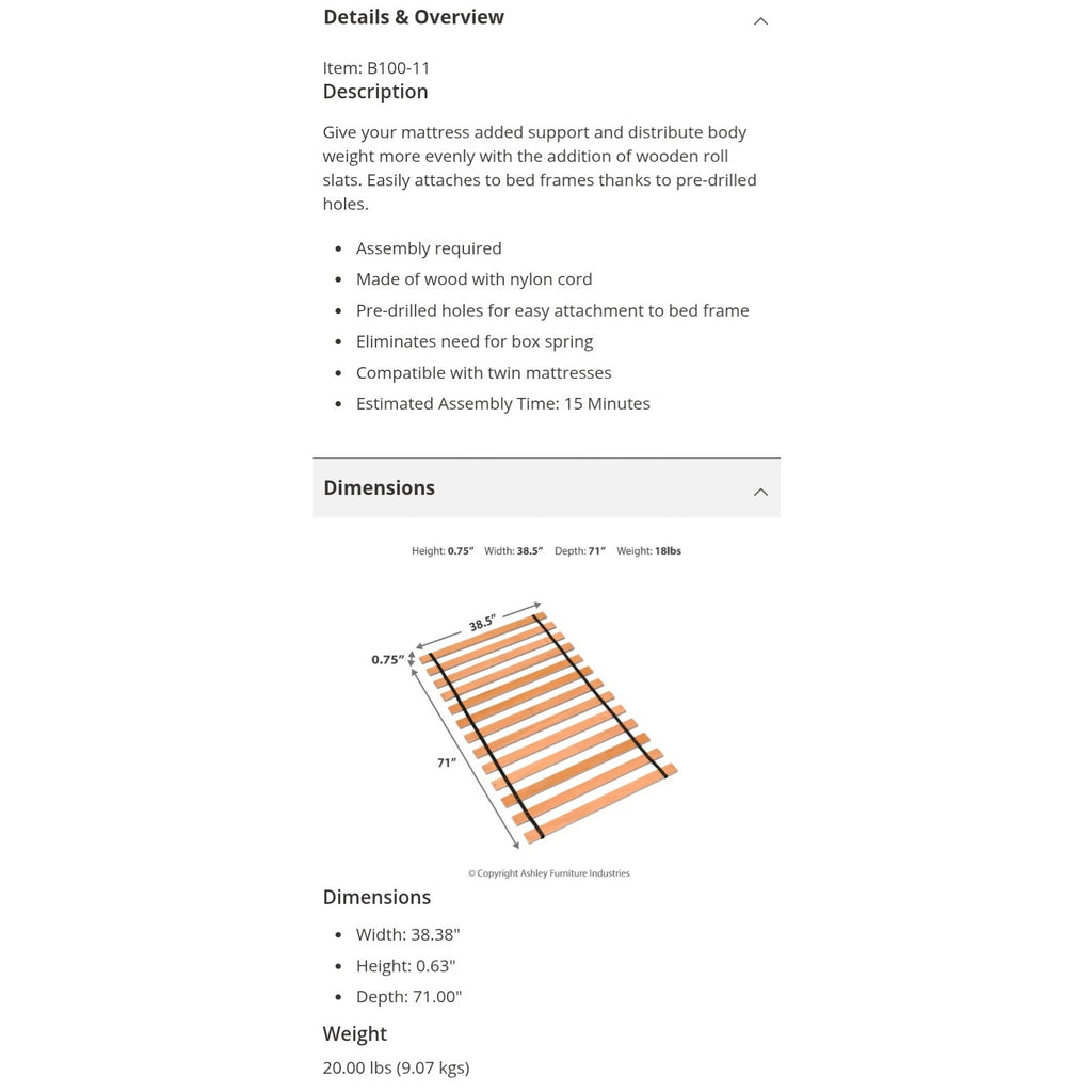 Twin Wooden Roll Slats