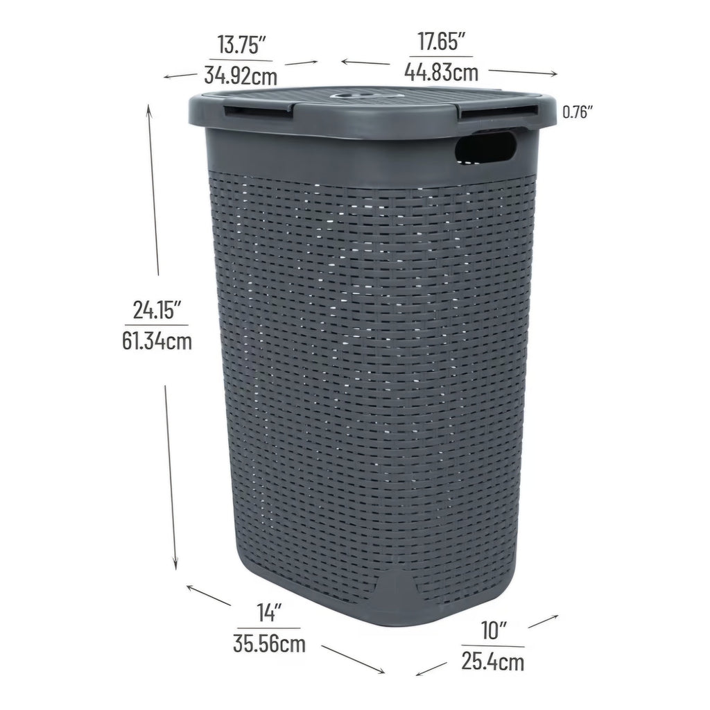 Mind Reader Slim Laundry Hamper with Lid, 60L Tall Clothes Basket