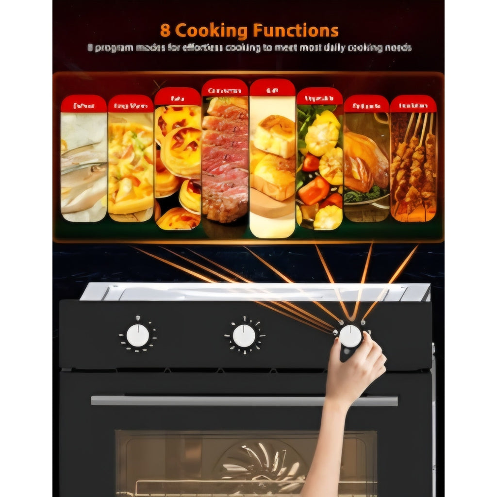 24Inch Built-in Electric Single Wall Oven2.5 Cu.ft Stainless Steel Convection Oven with 8 Functions