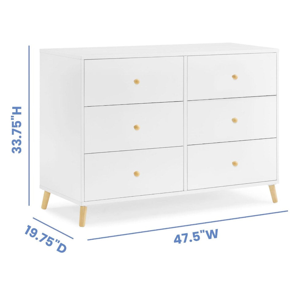Delta Children Essex 6 Drawer Dresser, Bianca White/Natural