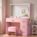 YITAHOME Makeup Vanity Desk, LED Lights: 35" Large Mirror, Power Outlets, 4 Drawers & Stool, Pink