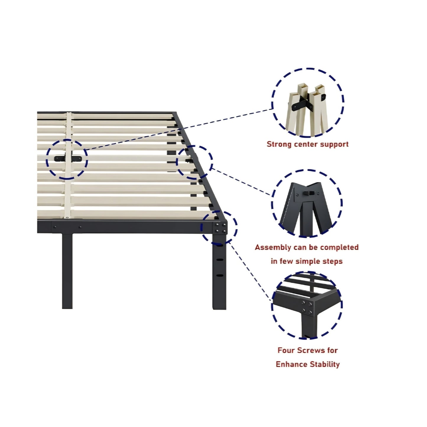 ZIYOO Queen Size Bed Frame 18 Inches Tall, 3 Inches Wide Wood Slats with 3500 Pounds Support