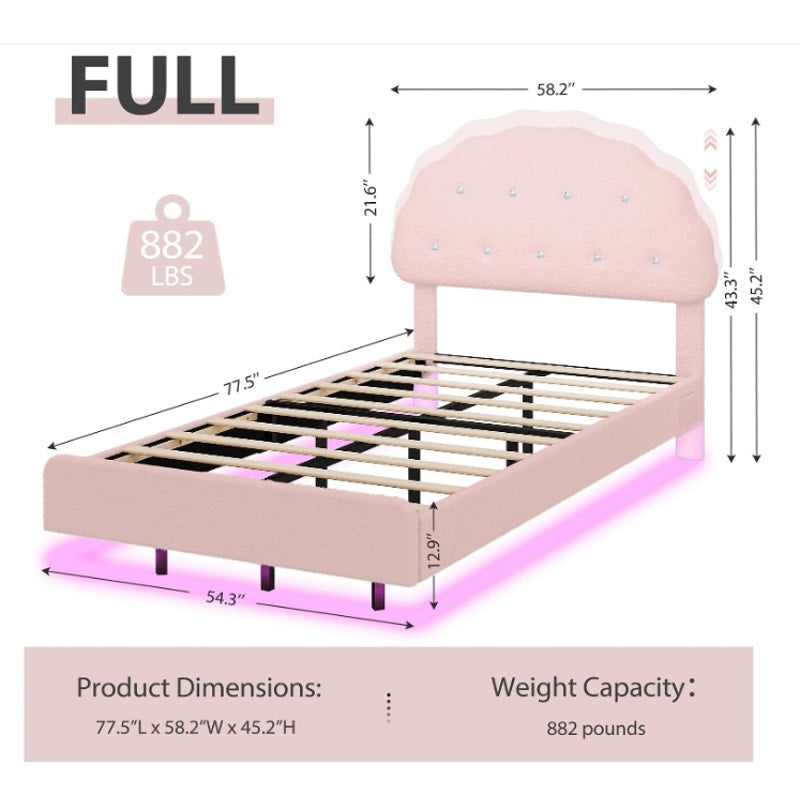 Decofy Full Size Bed Frame with Headboard and LED Lights, Cloud Floating Upholstered Bed Frames