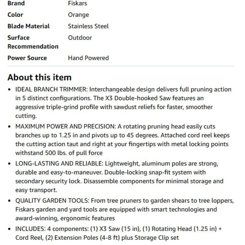 Fiskars 4-16 Ft XtendControl Extendable Pole Saw & Tree Pruner Modular Set Rotating Pruner Head Piv