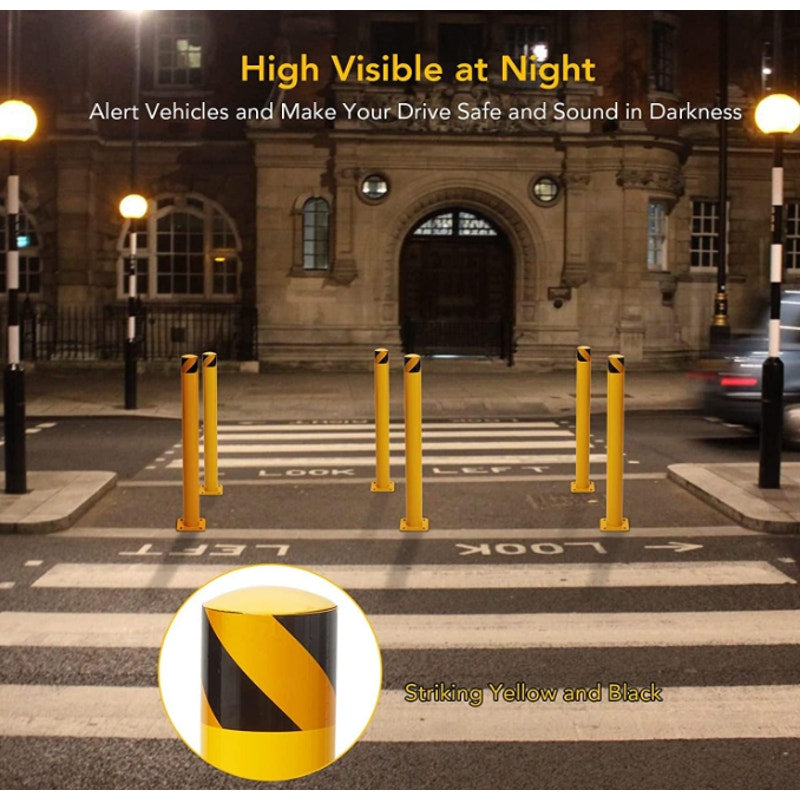 Safety Bollard 6 Packs, Garvee 42 in Height Bollard Post, 4.5 in Diameter, Yellow Safety Steel