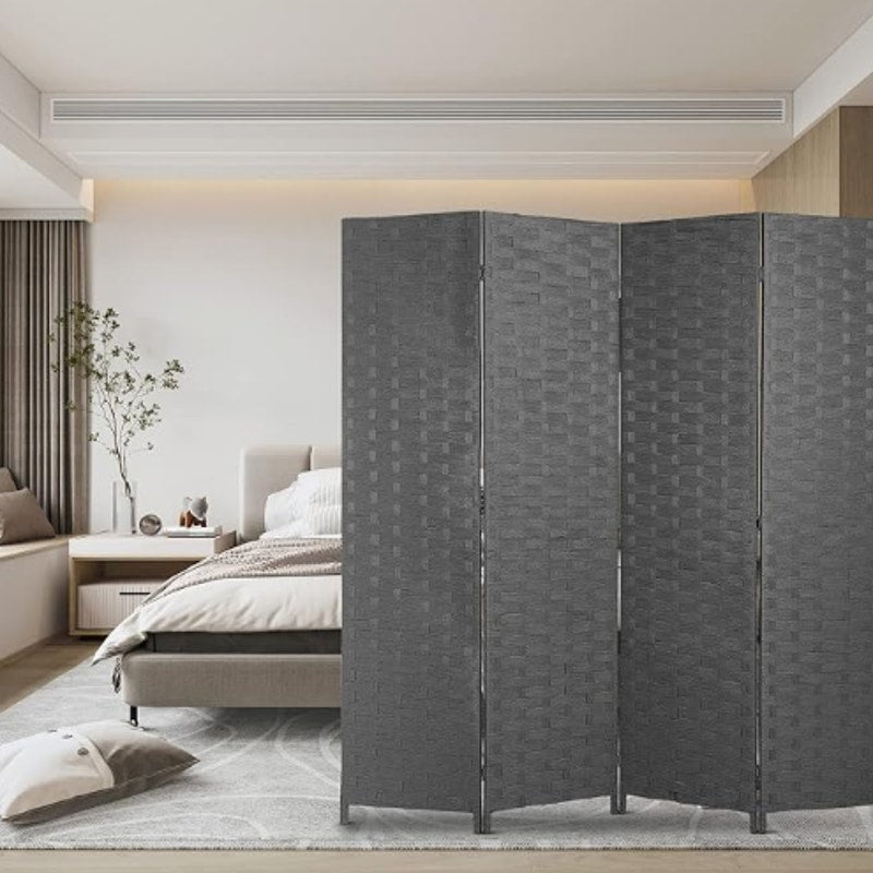 FDW Room Divider Wood Screen Mesh Woven Design Folding Portable Partition