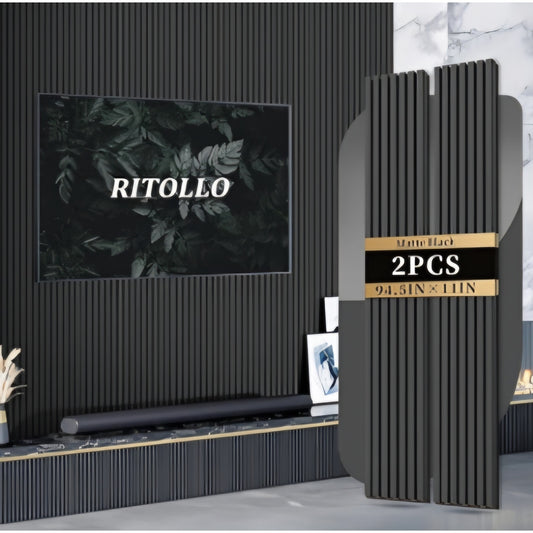 RITOLLO Wood Slat Panels for Wall 2-Piece 94.5"×11" Matte Black
