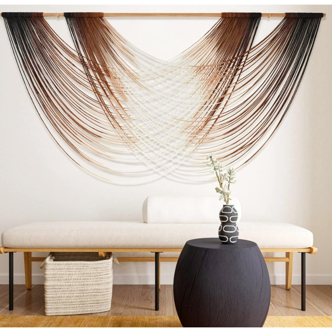 Flber Macrame Wall Hanging Dip Dye Brown Boho Wall Decor Yarn Tapestry Modern Living Room Bedroom