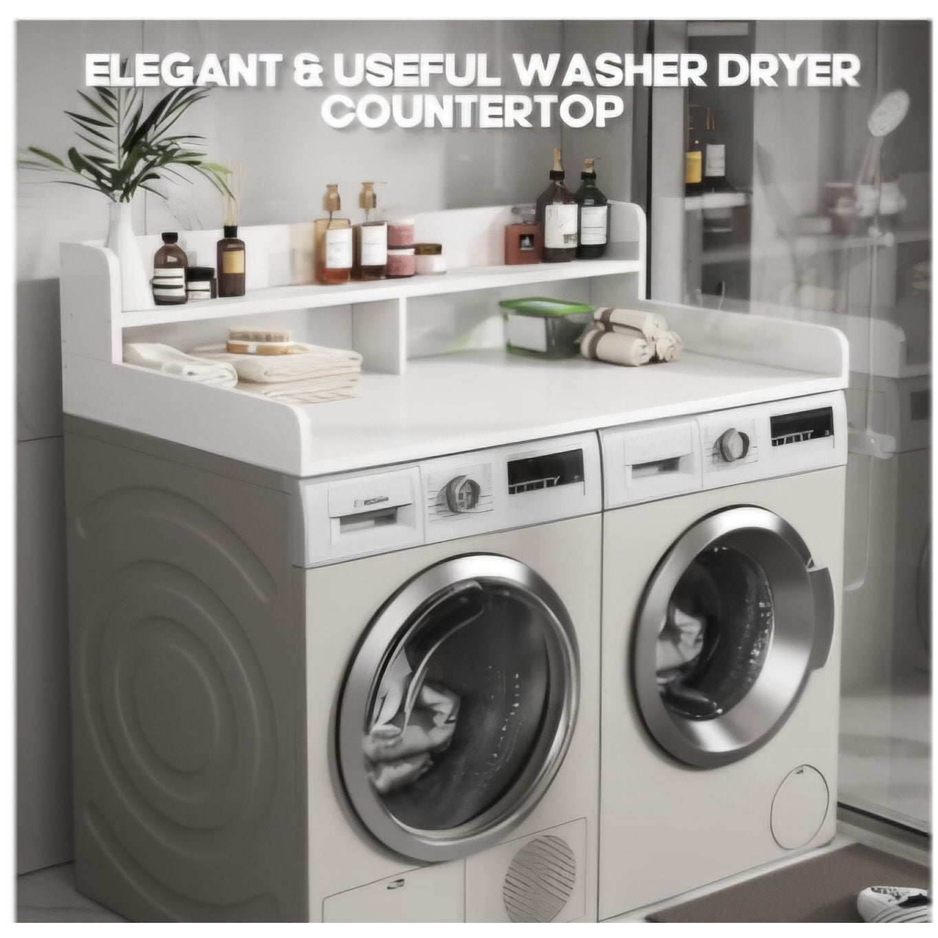 2-Tier Washer and Dryer Countertop with 2.75" H Guard,54" W x 27.5" D Laundry Countertop