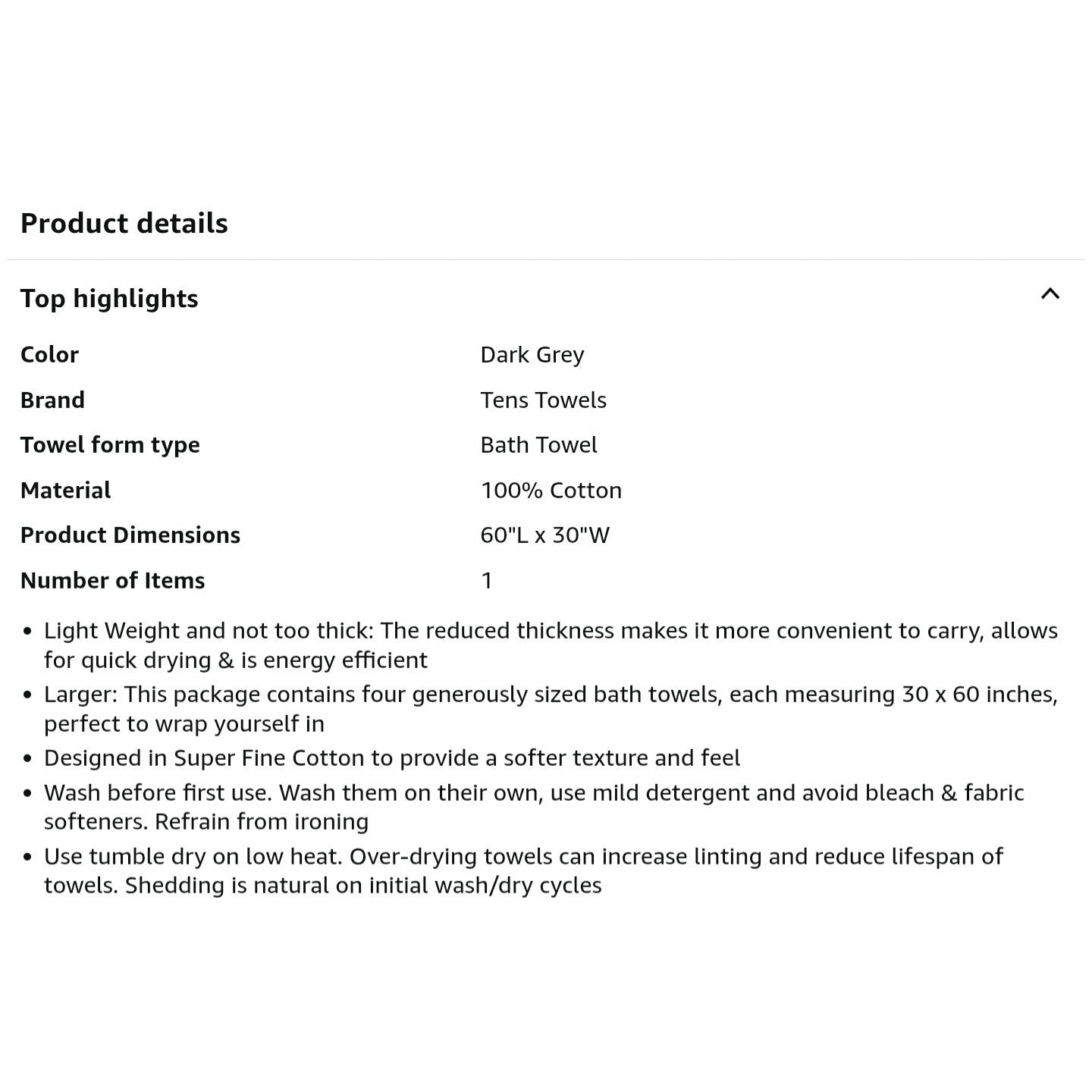 Tens Towels Pack of 4 Extra Large Bath Towels 30 x 60 Inches, 100% Cotton, Larger & Lighter Weight,