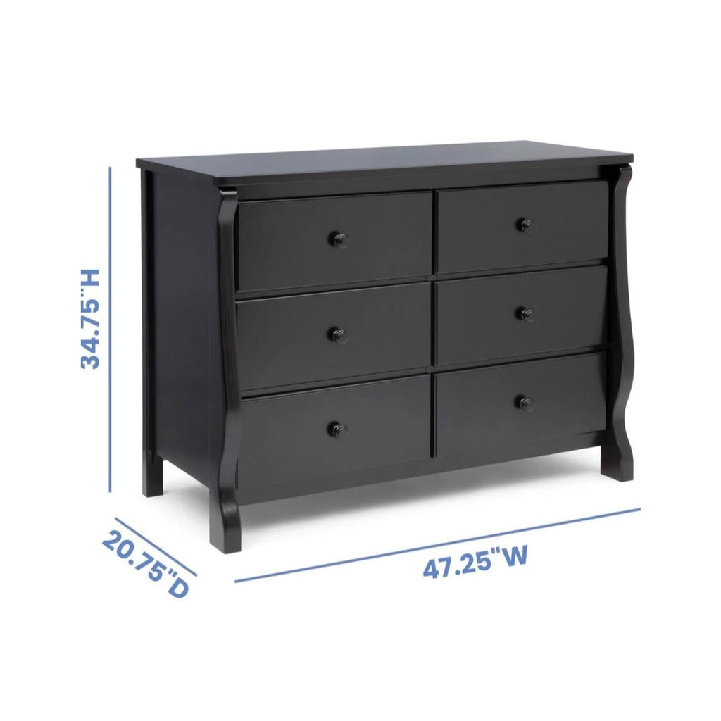 Delta Children Universal 6 Drawer Dresser with Interlocking Drawers, Ebony Black