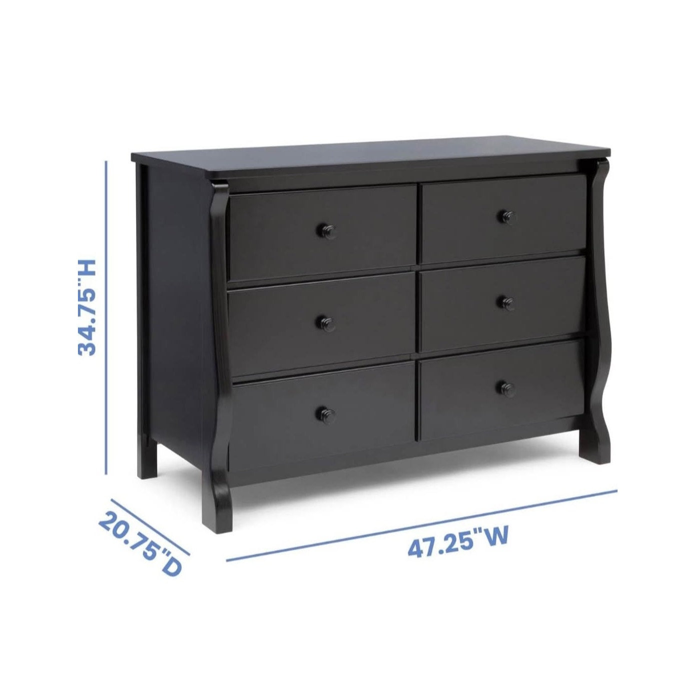 Delta Children Universal 6 Drawer Dresser with Interlocking Drawers, Ebony Black
