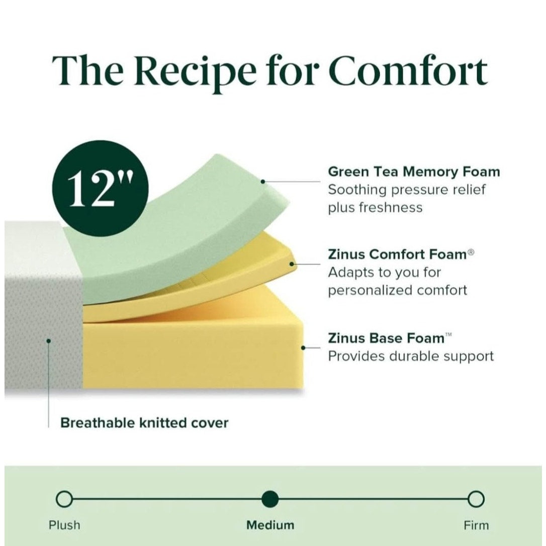 ZINUS 12 Inch Green Tea Memory Foam Mattress Queen
