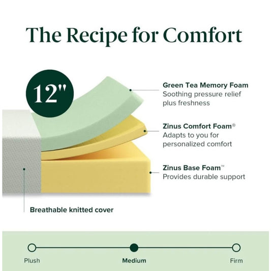 ZINUS 12 Inch Green Tea Memory Foam Mattress Queen