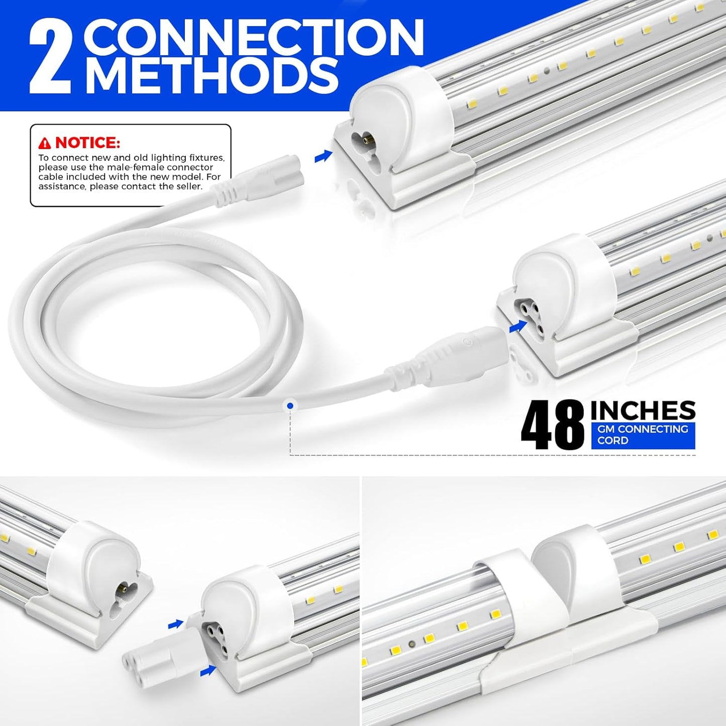 Barrina LED Shop Lights 8FT, 72W 10000LM 5000K, Daylight White, T8 LED Garage Lights, Plug, 10 Packs