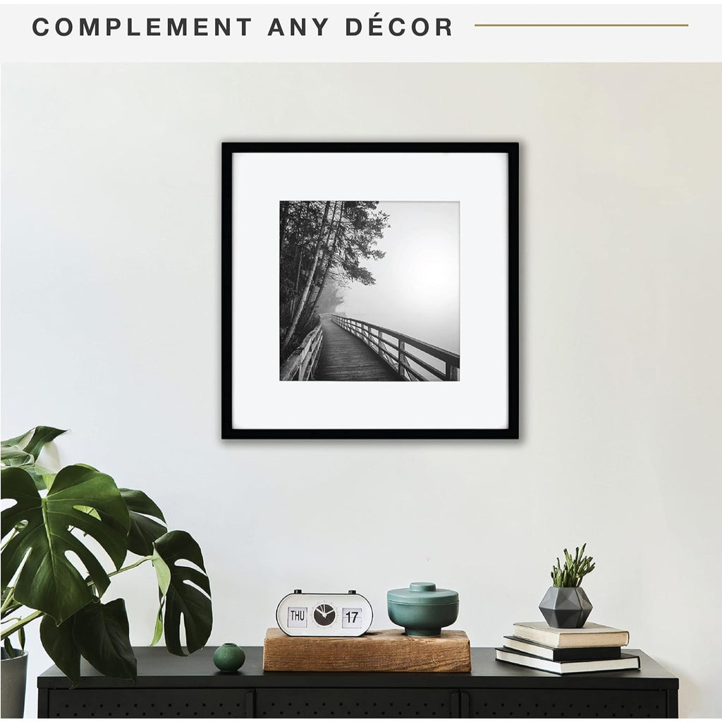 MCS East Village 18x18 Matted Square Picture Frame with 12x12 Photo Display, Black Wall Hangi