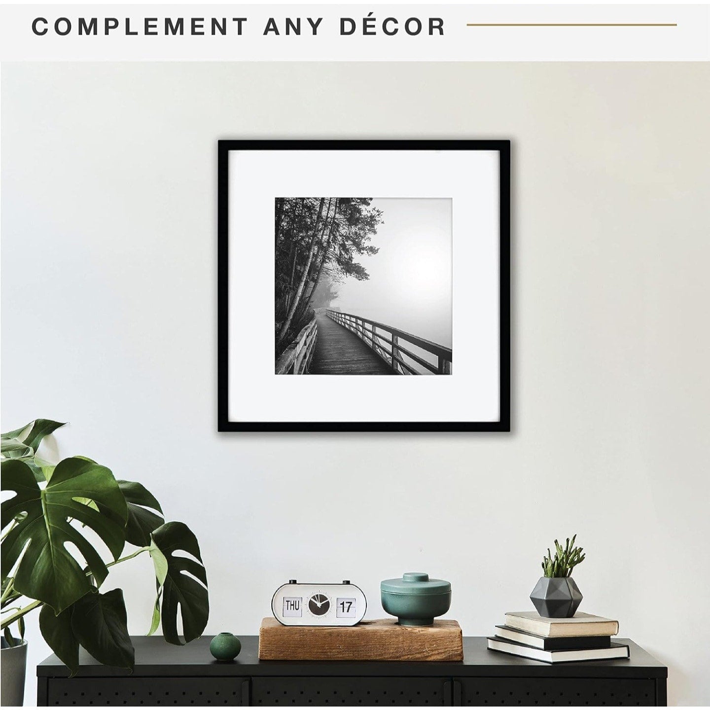 MCS East Village 18x18 Matted Square Picture Frame with 12x12 Photo Display, Black Wall Hangi