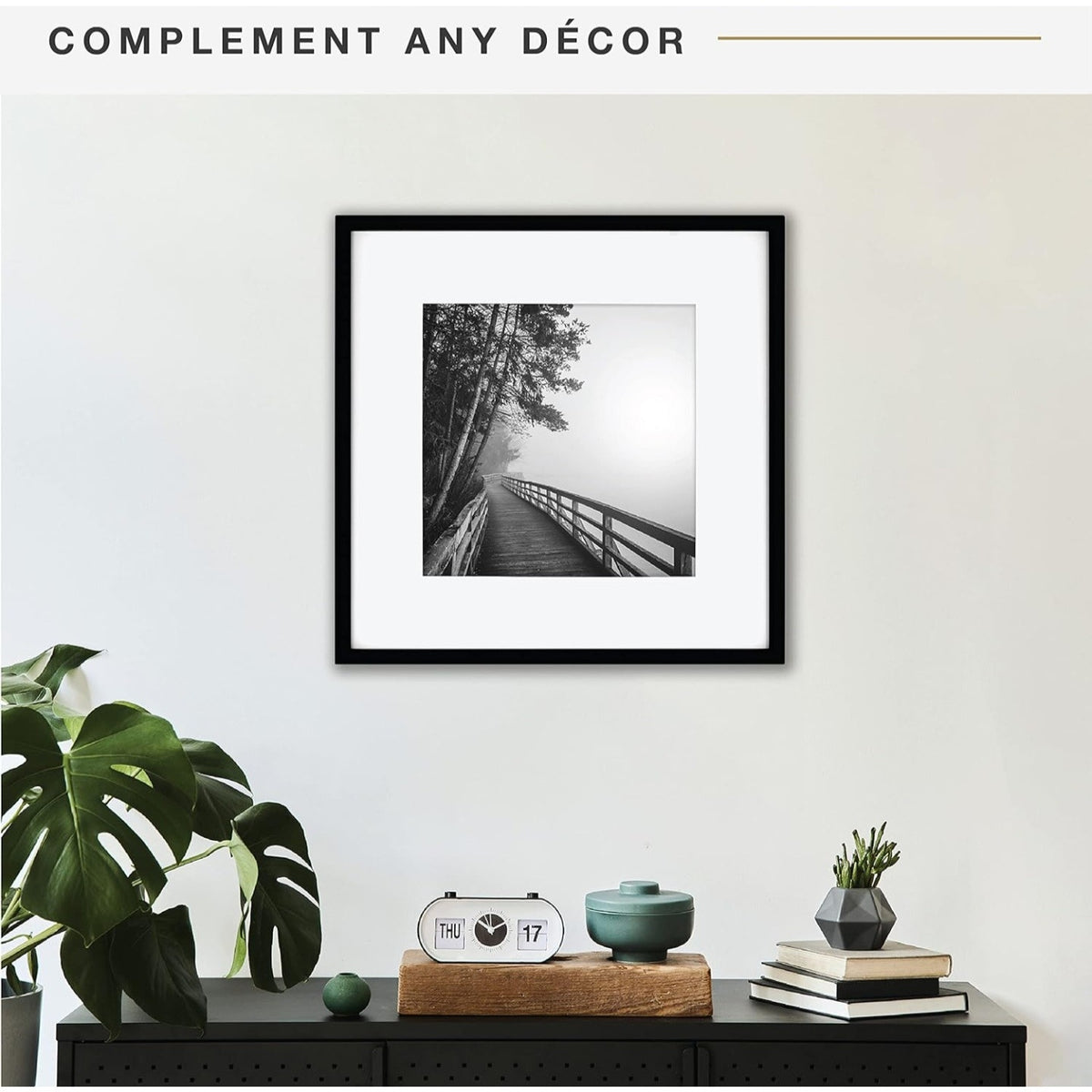 MCS East Village 18x18 Matted Square Picture Frame with 12x12 Photo Display, Black Wall Hangi