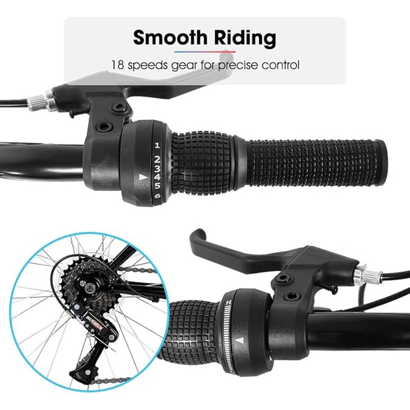 HILAND 24 inch Mountain Bike, 18 Speeds High-Carbon Steel Frame, Sport Cycling MTB Bicycle, Black