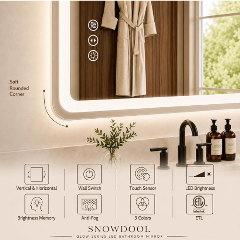 Snowdool 77 x 36 in RGB LED Bathroom Mirror, Front and Backlit, Anti-Fog