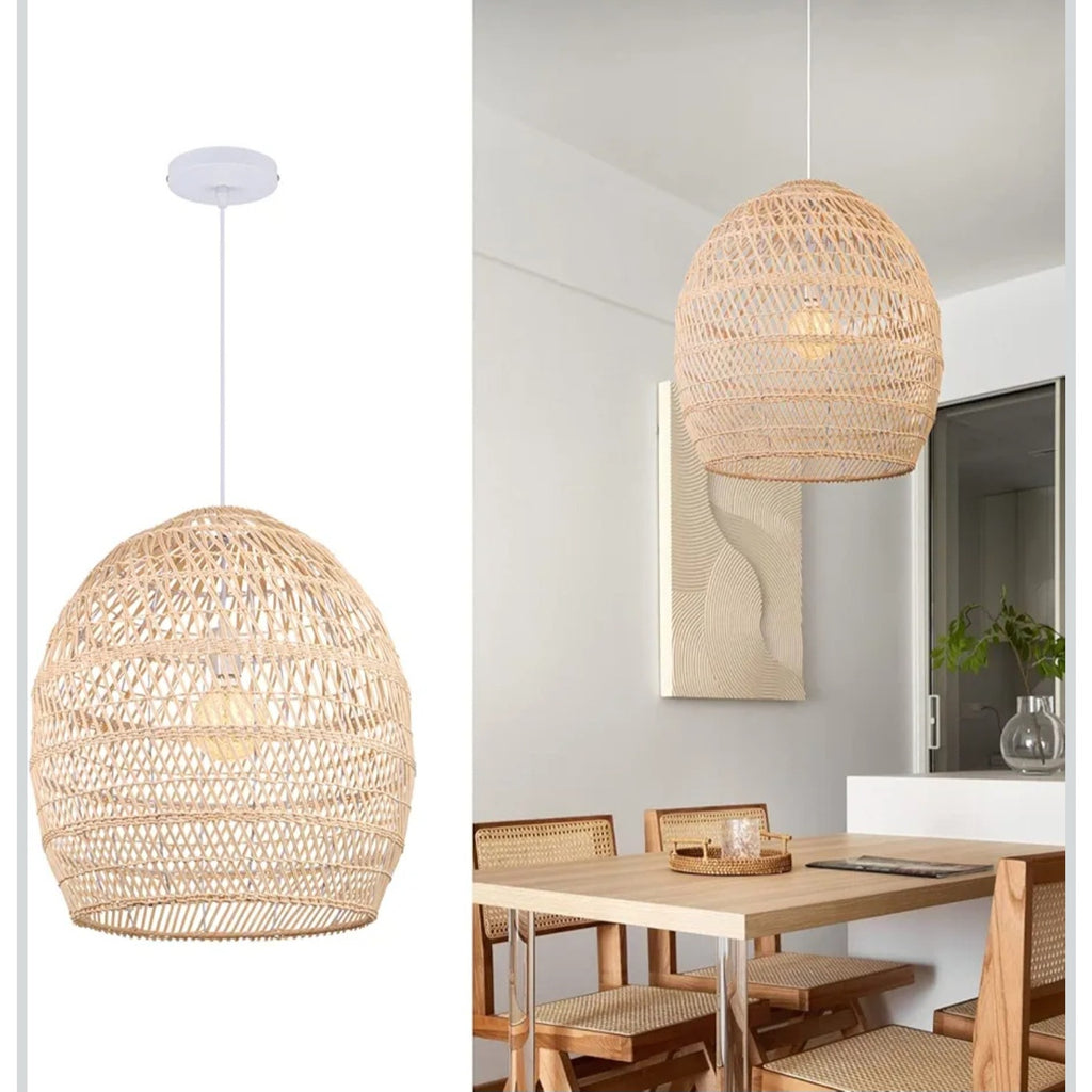 Arturesthome Boho Wicker Chandelier,W 15.7"*H 18" Rustic Rattan Basket Pendant Light Fixture Coasta