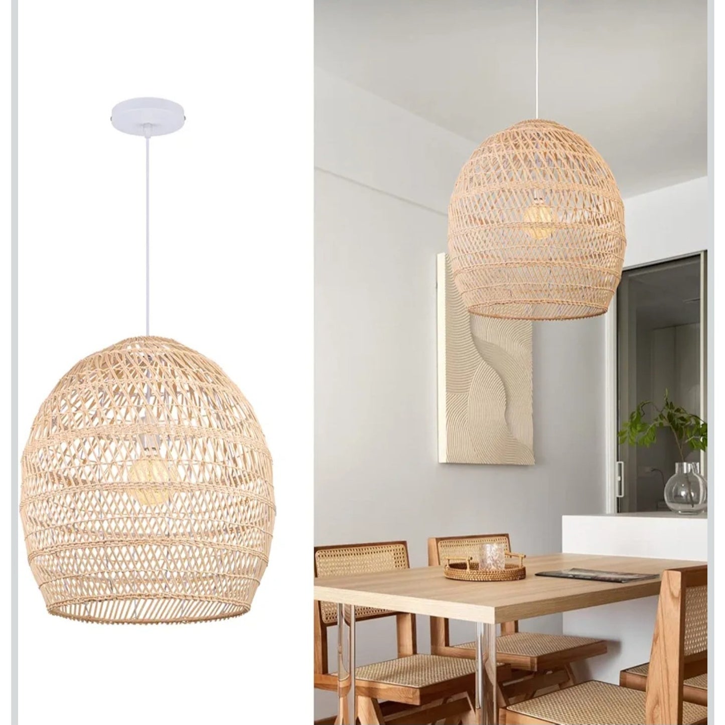 Arturesthome Boho Wicker Chandelier,W 15.7"*H 18" Rustic Rattan Basket Pendant Light Fixture Coasta