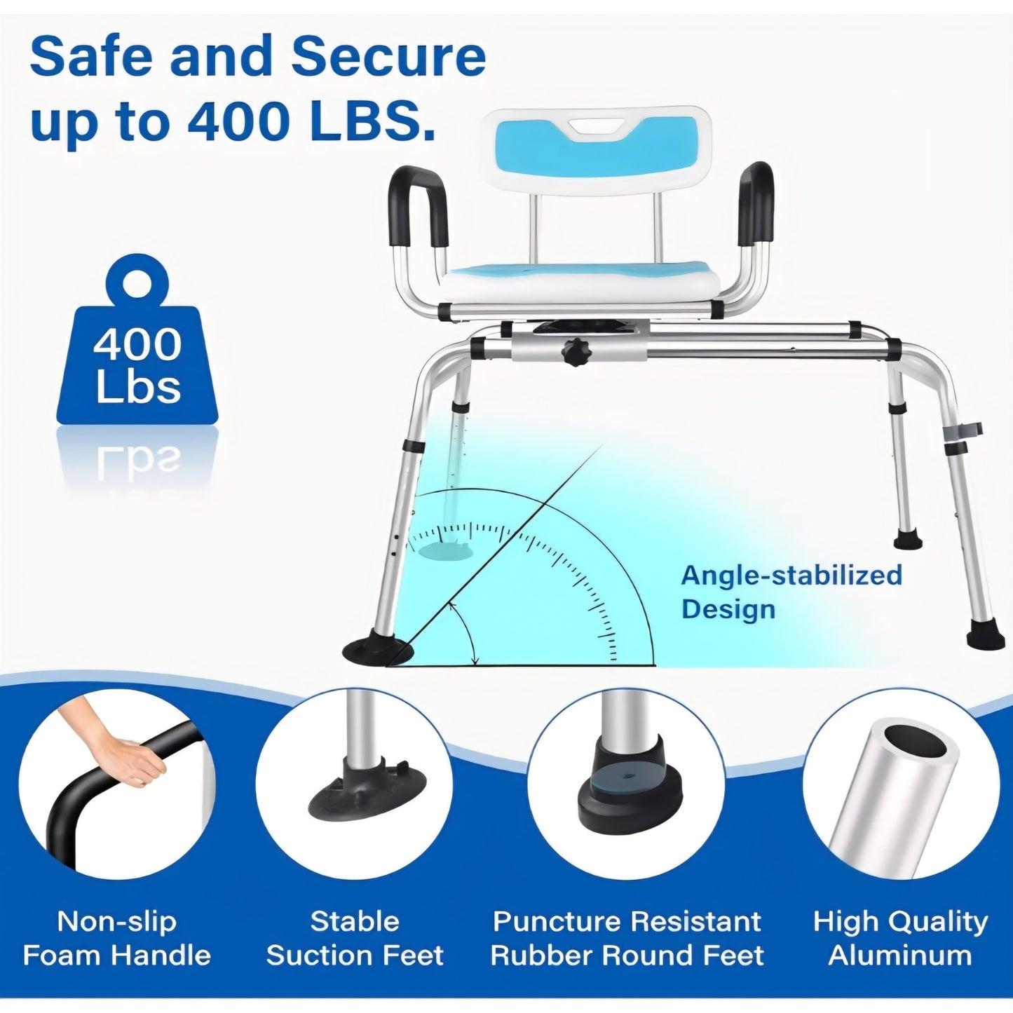 Sliding Shower Chair,Height Adjustable Tub Transfer Bench,360° Shower Swivel Seat,Bath and Shower