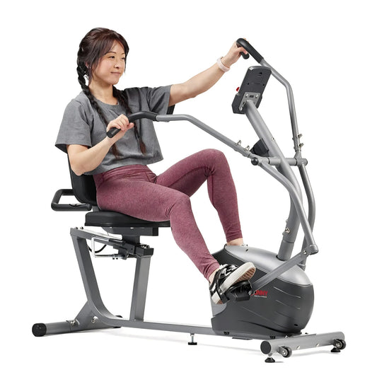 Sunny Health & Fitness Smart Recumbent Bike, Full-Body Home Training with Arm/Leg Exercisers,