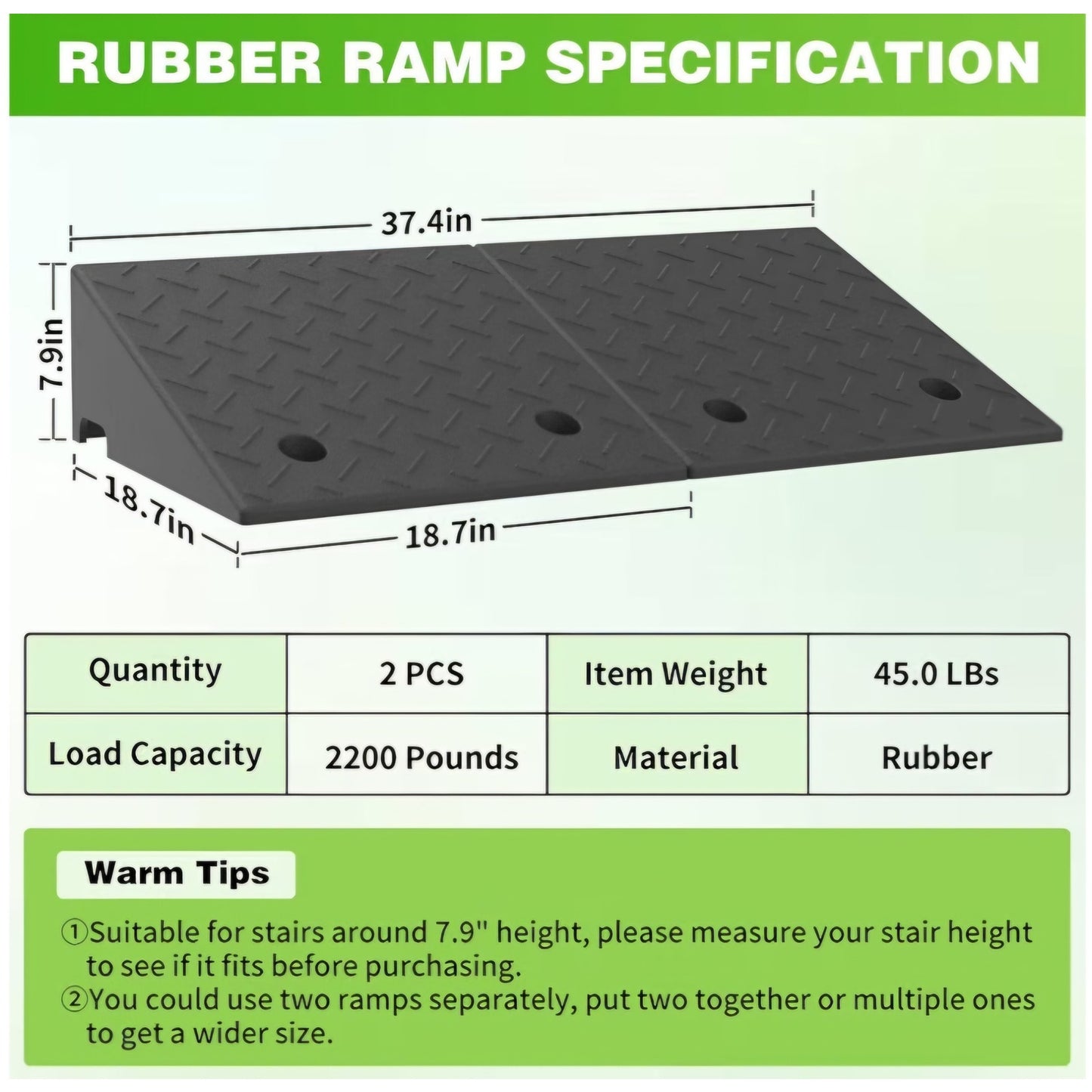 7.9 Inch Rise Rubber Ramp, Door Ramp with Non-Slip Surface