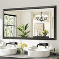 55x30 Inch Black Bathroom Mirror for Wall,Thick Metal Framed Rectangle, Anti-Rust,HD Tempered Glass