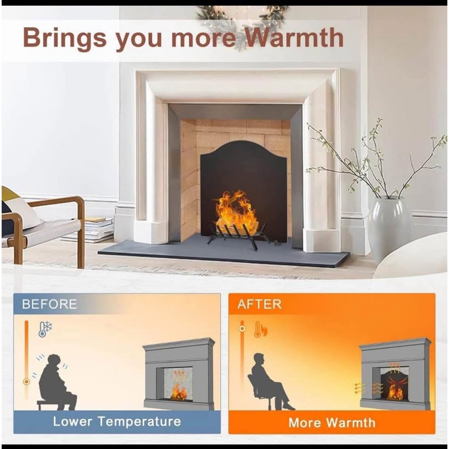22" Fireback for Fireplace - Iron Fireplace Back Plates with Feet | Fireplace Wall Protection, Black
