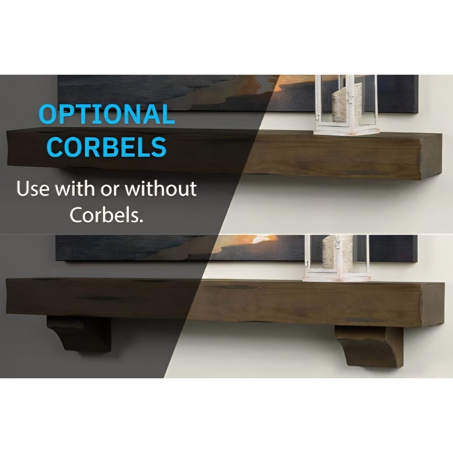 Breckenridge 60” Fireplace Mantel Shelf with Corbels – Rustic Floating Mantel Shelf for Over Firepl