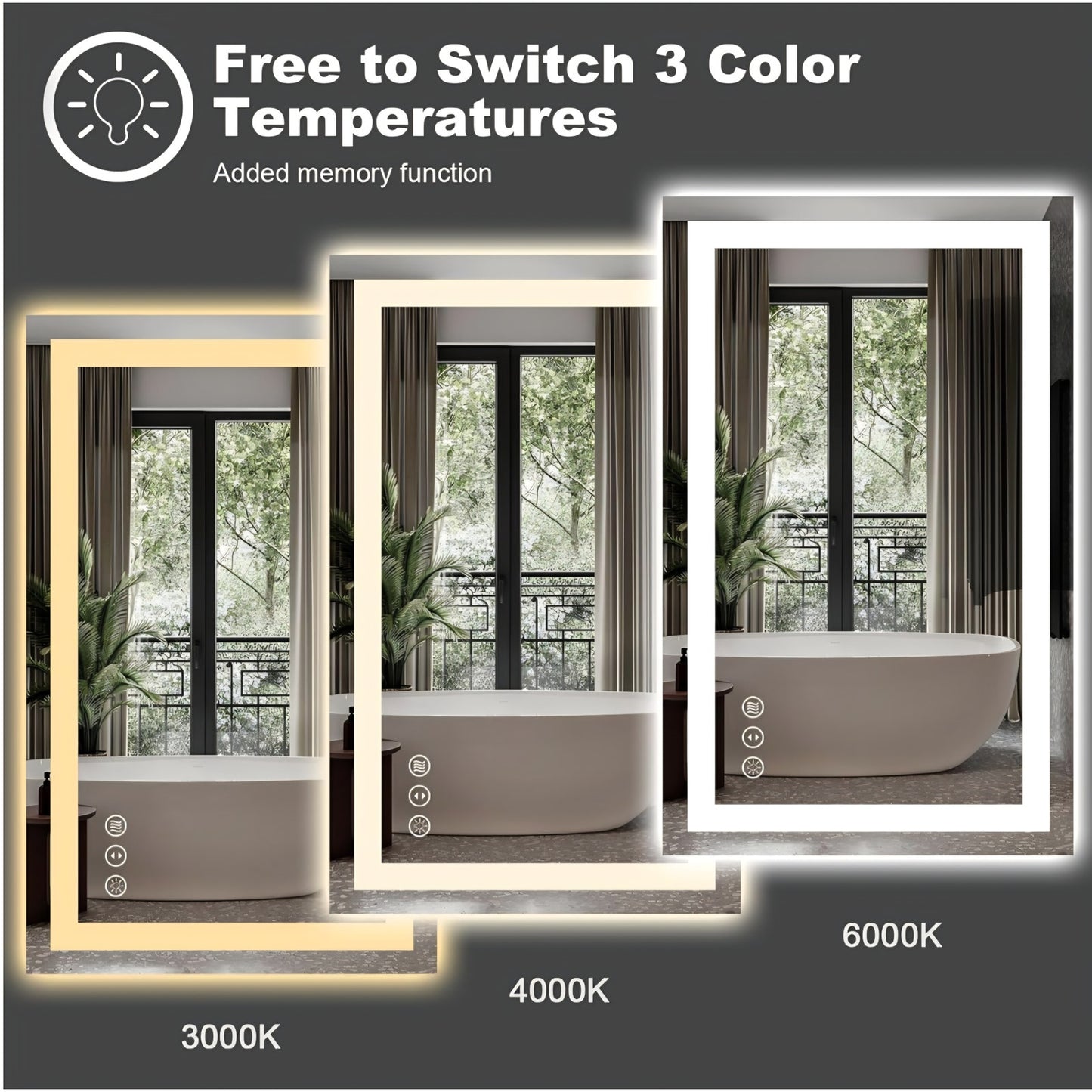 Amorho LED Bathroom Mirror 60'' X36'' with Front and Backlight, Large Dimmable Wall Mirrors