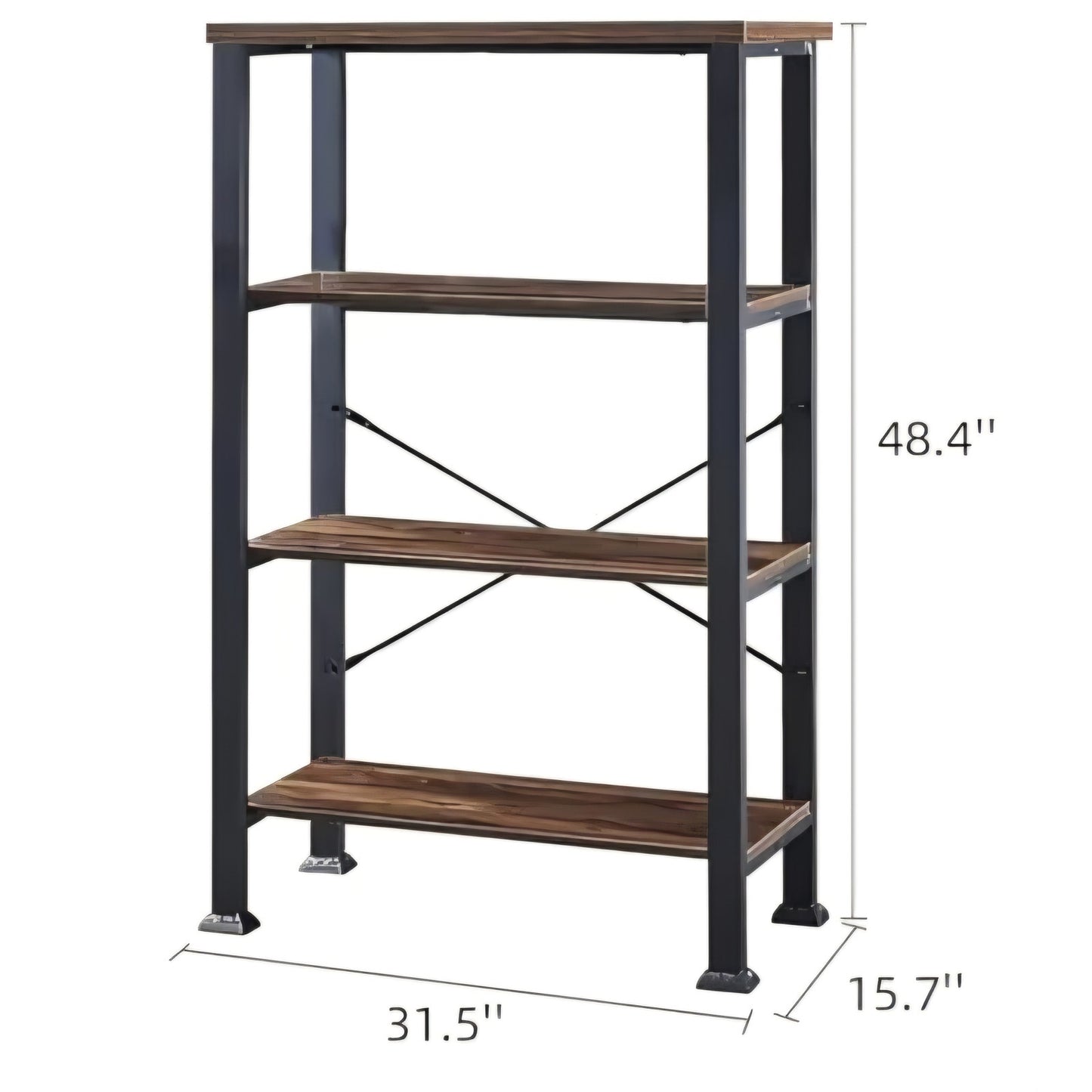 4 Tier Bookshelf,Rustic Brown Industrial Book Shelf,Engineered Wood and Metal Deep