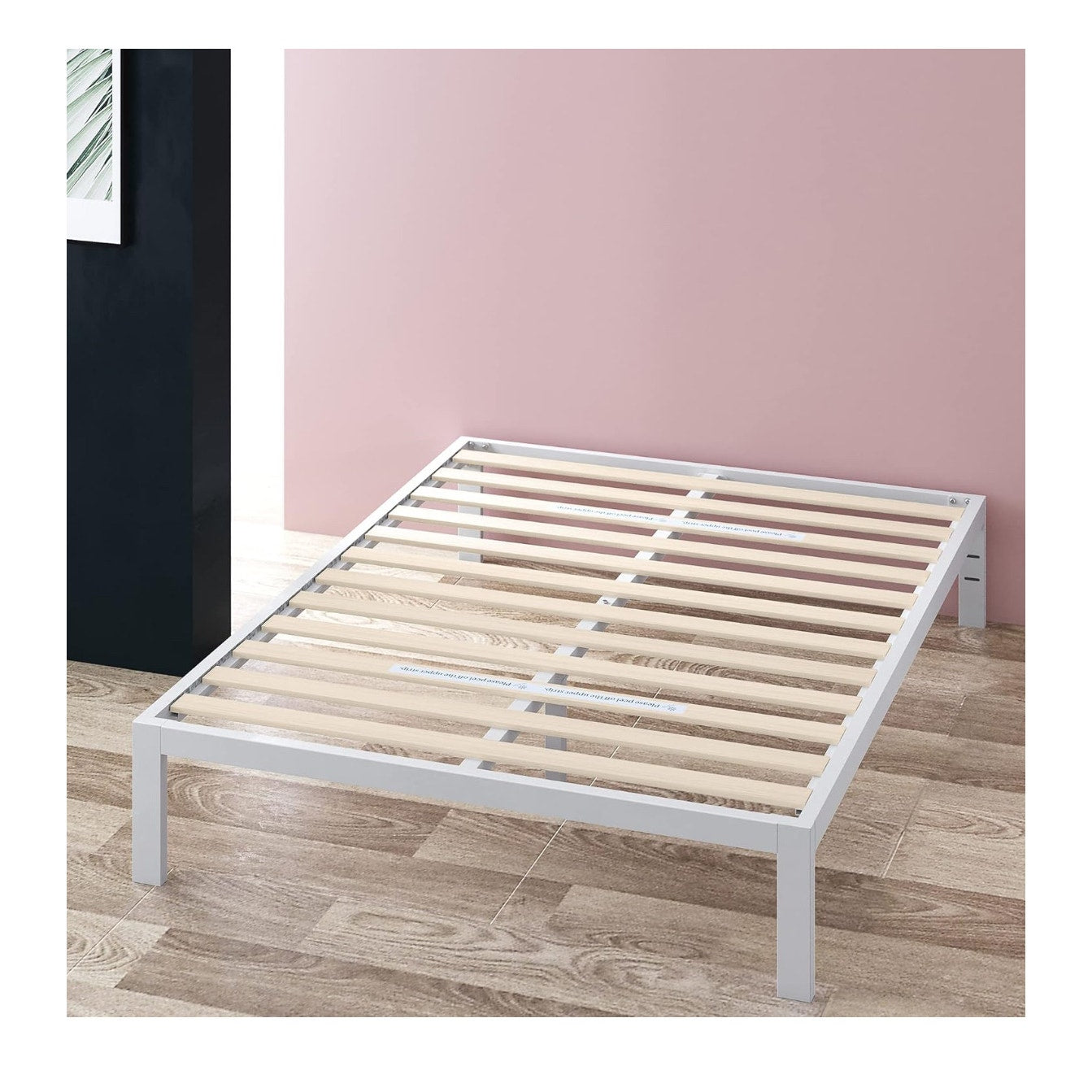 ZINUS Mia Metal Platform Bed Frame, Wood Slat Support, No Box Spring needed,White, Queen