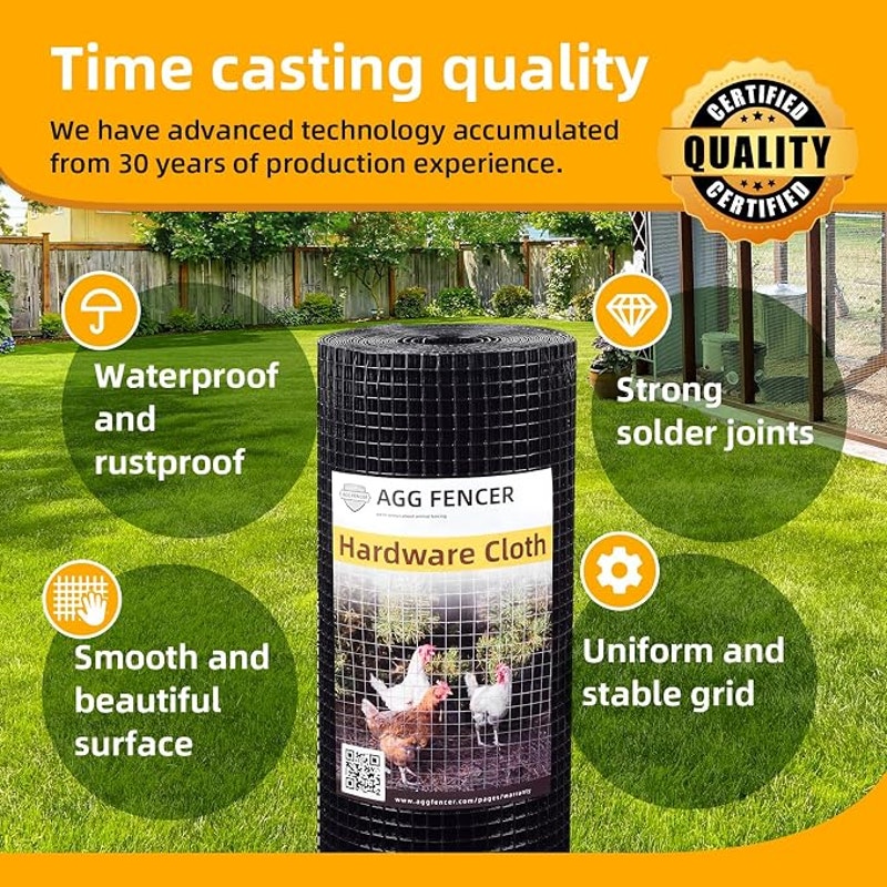 Black Hardware Cloth 1/2 in 48 x 100ft PVC Coated Wire Mesh Vinyl Coated Fence, Welded Metal Chicken