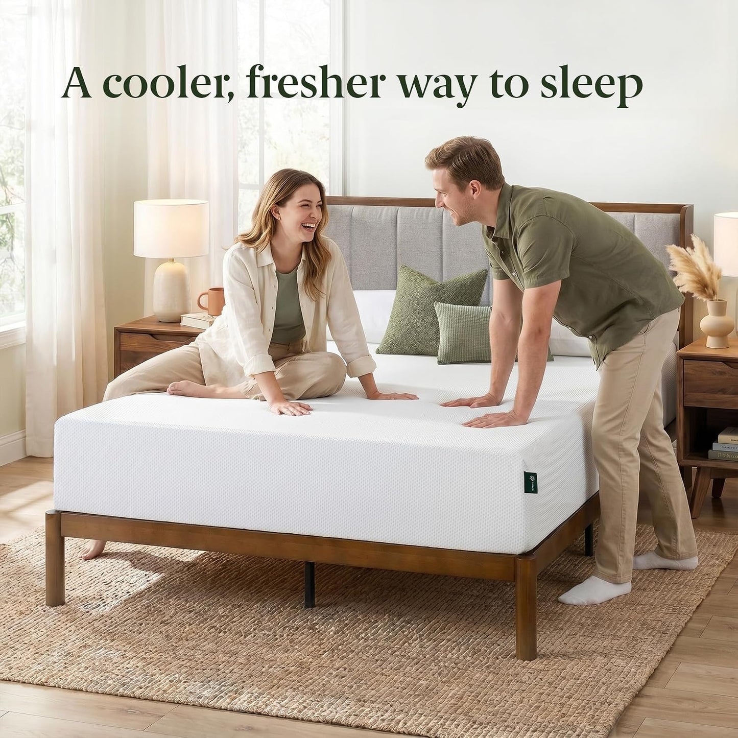 Queen Zinus 10 In Green Tea Cooling Memory Foam Mattress, Fiberglass Free, Medium Firmness,in A Box
