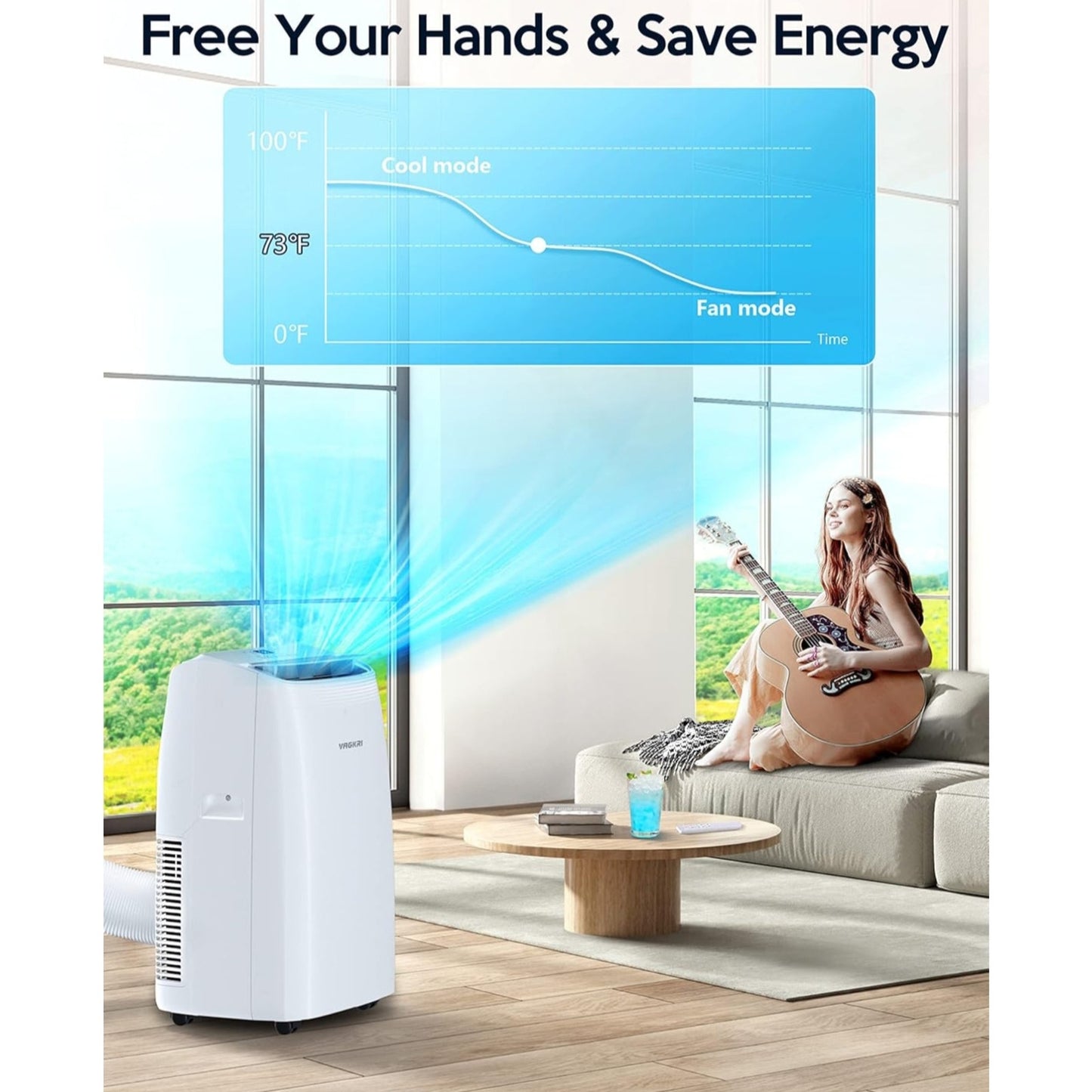 VAGKRI 12,000 BTU Portable Air Conditioner, 3-in-1 AC with Fan & Dehumidifier, Cools up to 450 Sq.F