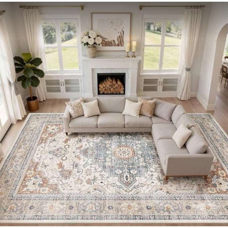 LOONGRUG 12x18 Area Rug Large Vintage Boho Living Room Rug Beige Brown