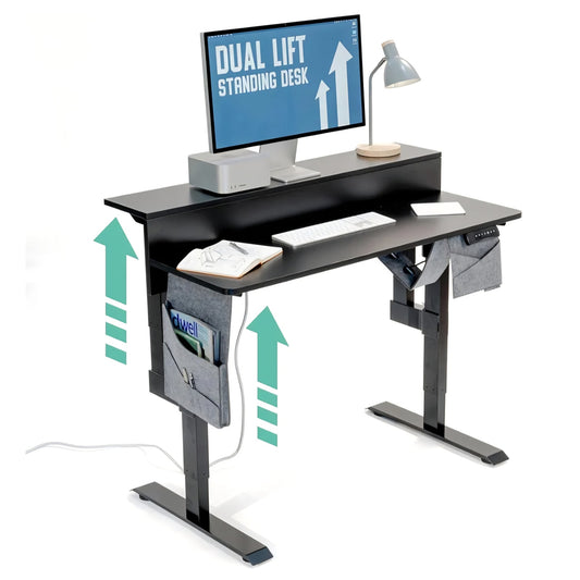 Roam & Remain Dual Lift Adjustable Height Electric Standing Desk— Adjust Both Monitor and Desk Heig