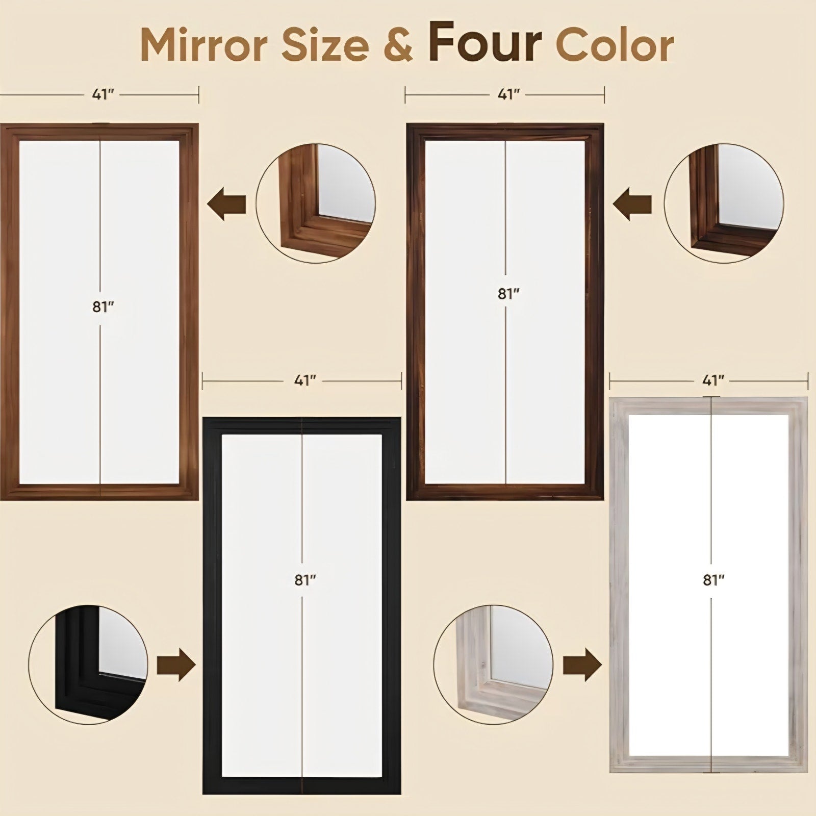 Full Length Mirror, 81"x41" Wooden Mirror Full Length with Stand Wood Floor Mirror