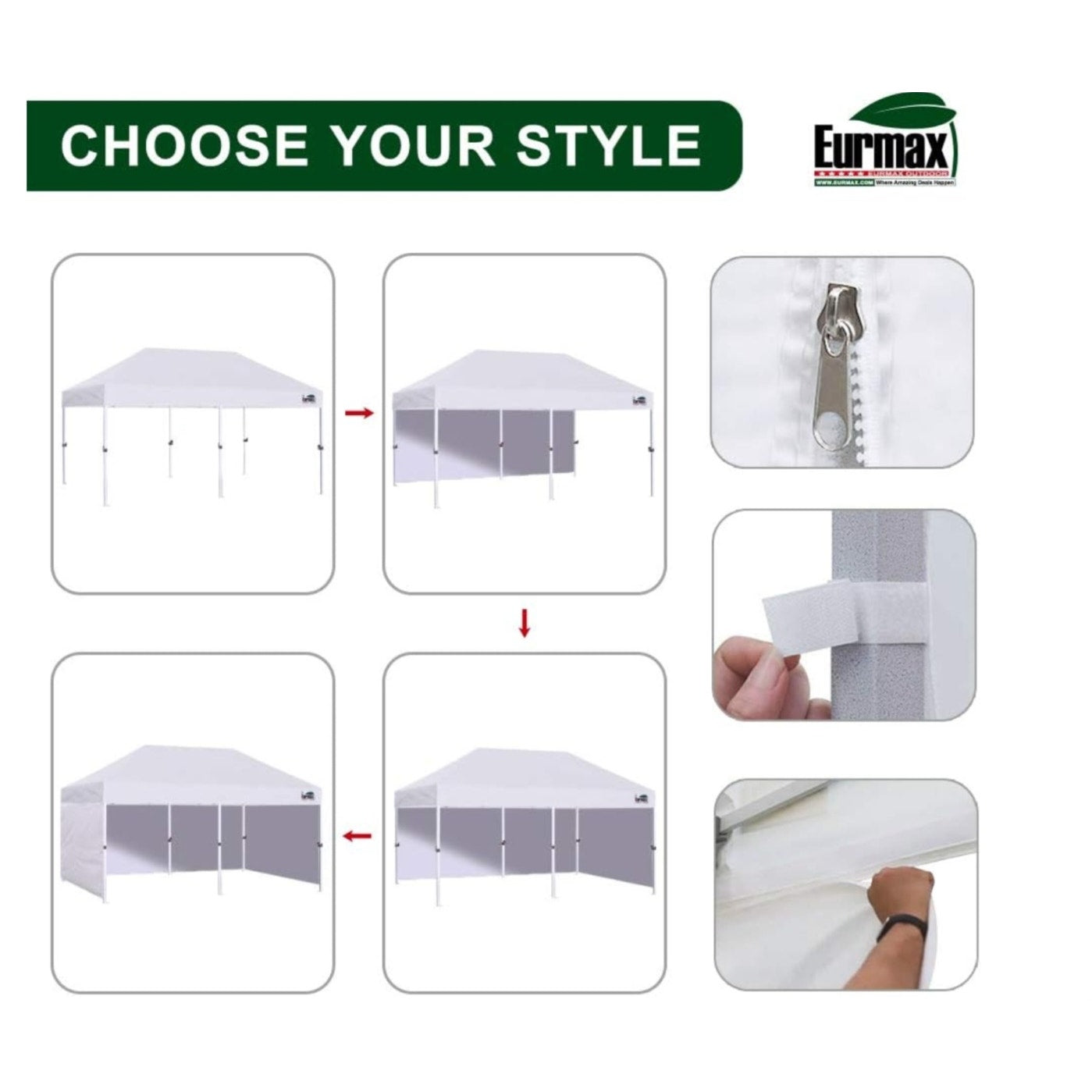 Eurmax USA 10'x20' Pop Up Canopy Tent Commercial Instant Canopies with Heavy Duty Roller Bag,