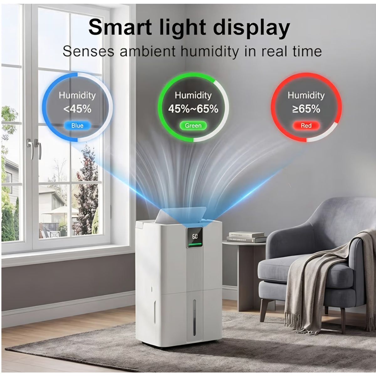 MEPTY Dehumidifier for Basement &amp; Home with Drain Hose,Smart Humidity Control,24H Timer &amp; Child Lock,3-Color Humidity Display Ideal for Bedroom,Bathroom